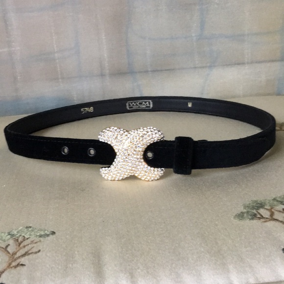 WCM Accessories - WCM Skinny Black Suede Belt & Swarovski Buckle